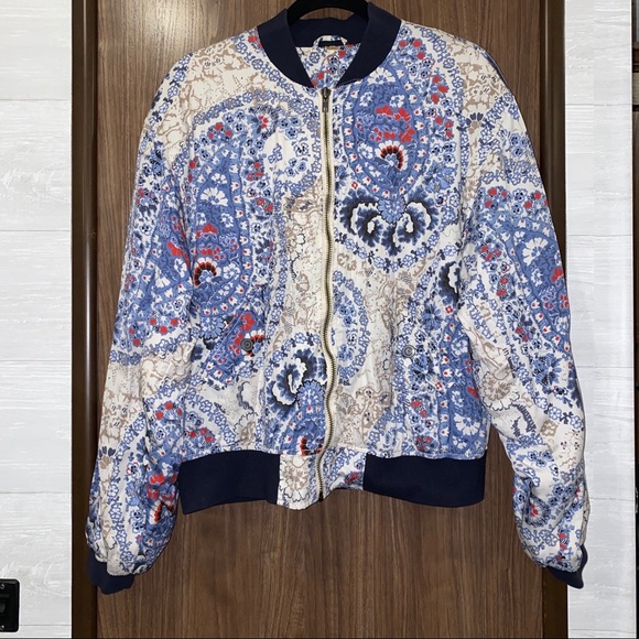 Free People | Daytrip Navy Printed Bomber Jacket - Picture 3 of 8